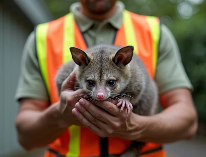 Animal handler safely recovering a deceased possum in Seville